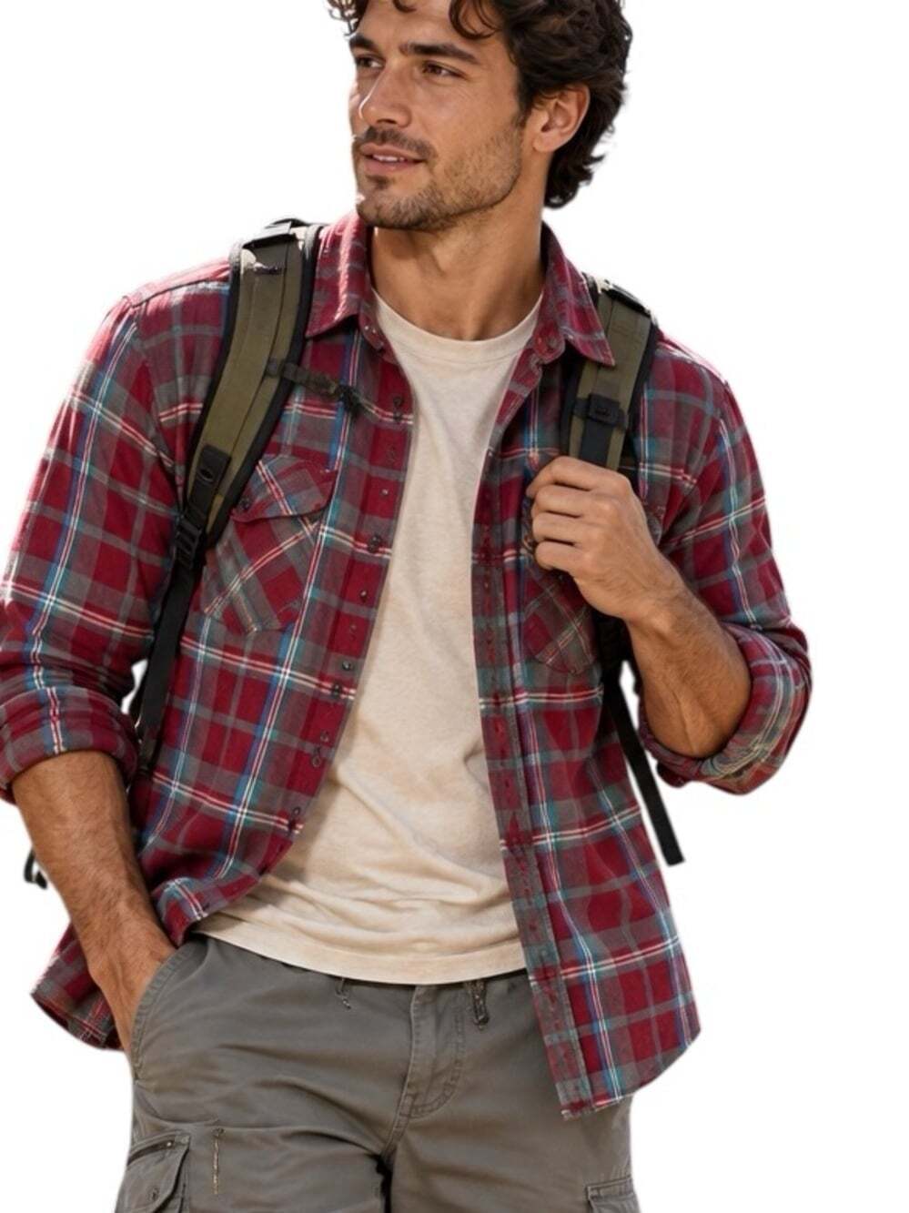 Outreach Plaid Flannel Shirt Mens XL Red Gray Cotton Blend Vintage 90s Workwear